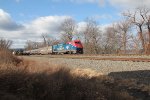 Amtrak 108 leads train 14 past a stopped NS train 18N at MP116